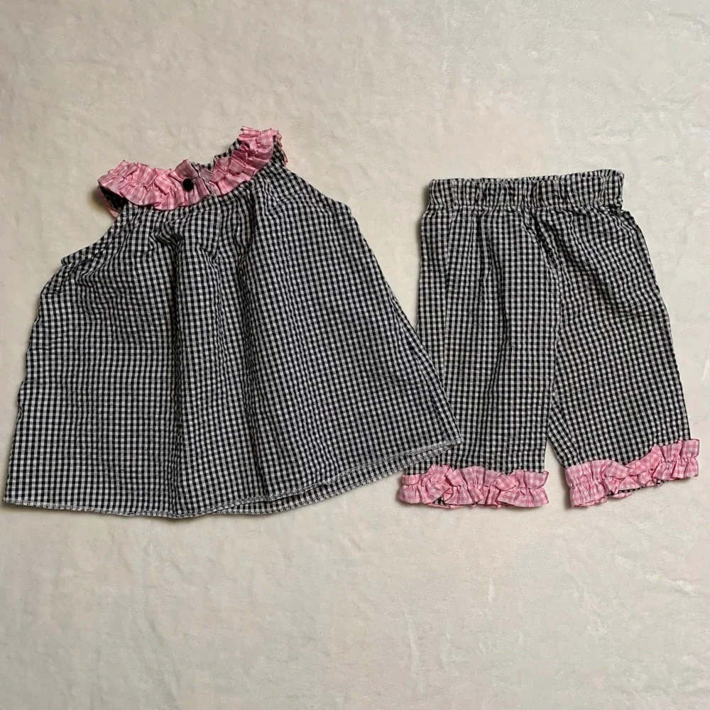 Vintage‎ Rare Editions Girls Black White Gingham Cupcake Applique Outfit Set 12M - Picture 13 of 13
